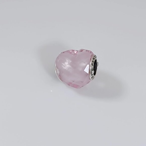 Pandora Shape of Love Charm, Pink Cubic Zirconia Faceted Murano Glass Charm S925 - Picture 1 of 5